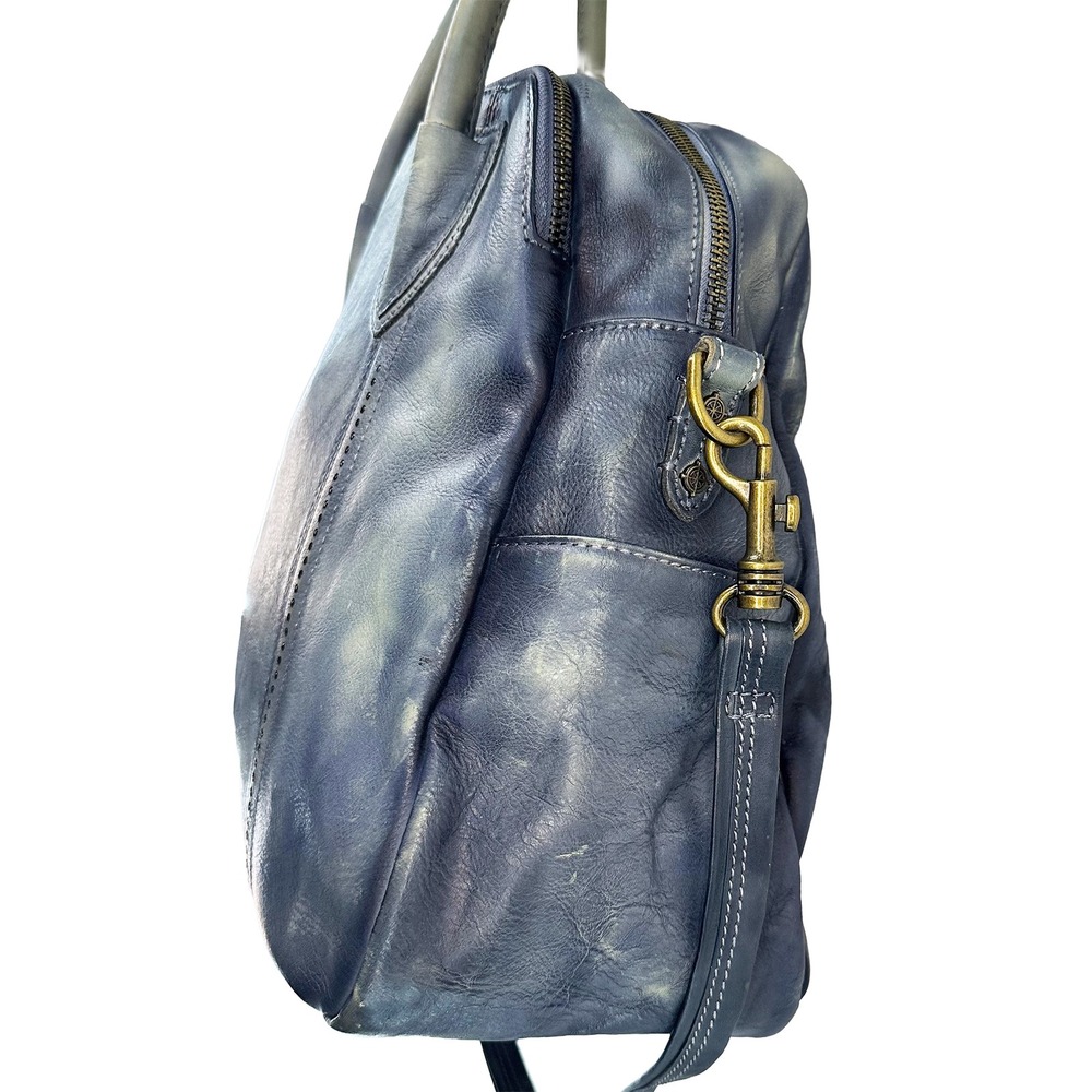 OLD TREND Distressed Vintage Look Leather Tote Shoulder Bag • blue • boho chic - Picture 6 of 13